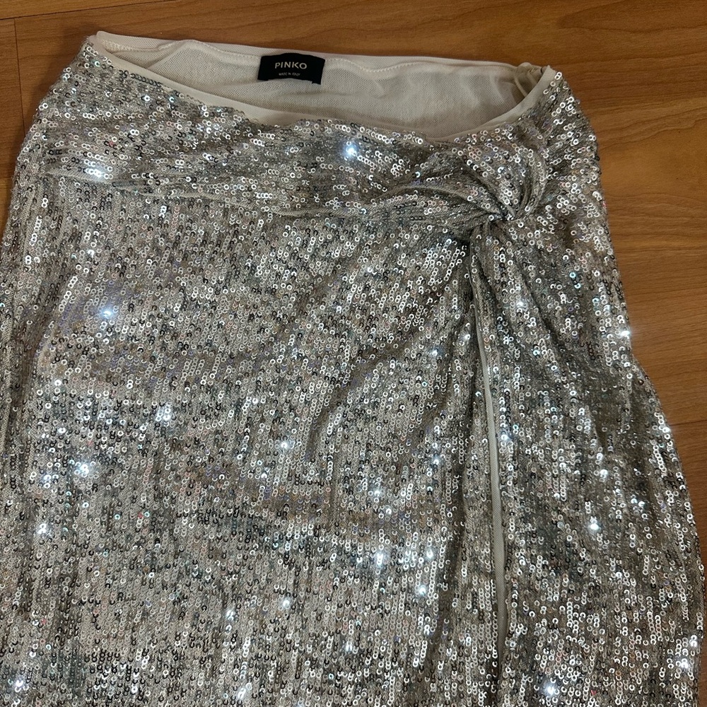 Pinko Asymmetrical Silver Sequin Skirt